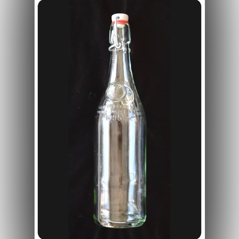 CLEAR Glass Bottle w/new Locking Stop keeps gas in Engraved "MAISON 1895" FRANCE
